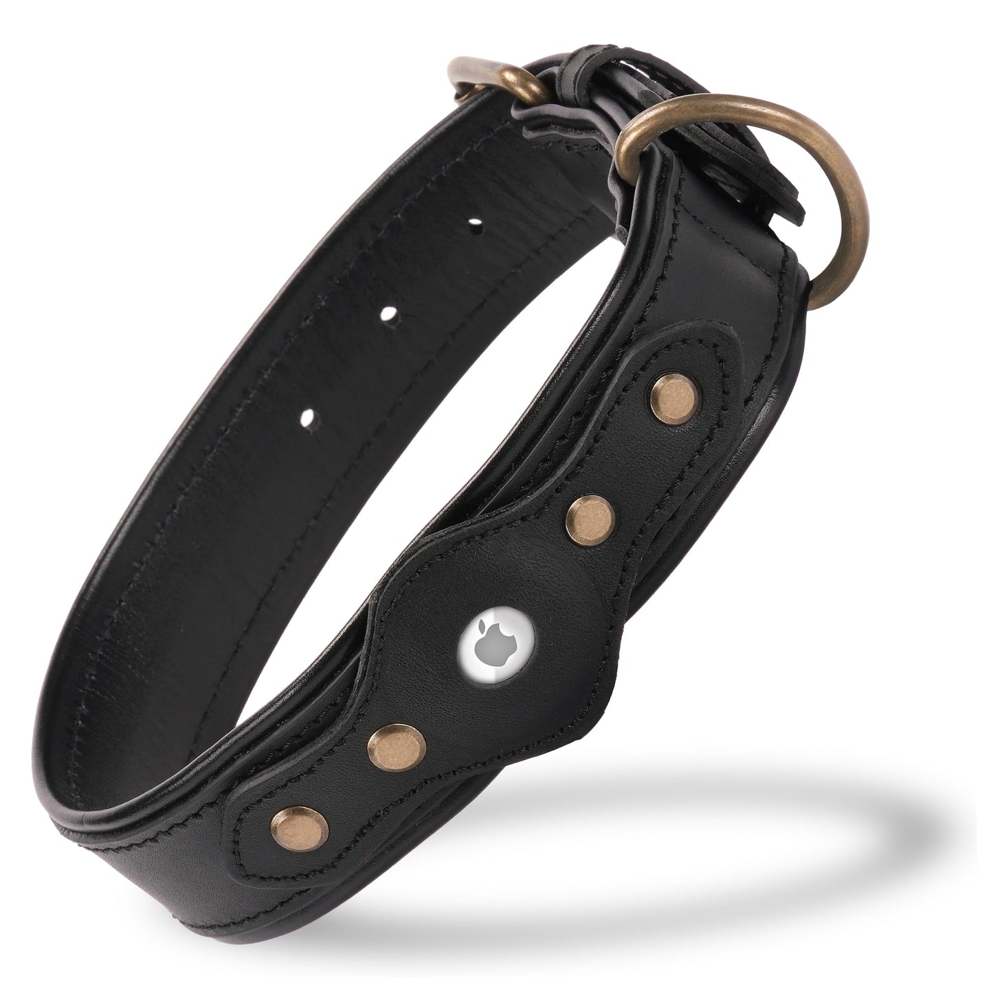 Filbert Leather Dog Collar with Airtag Holder Dog Airtag Collar for Medium Dogs Leather Dog Collar Vegetable Tanned Full Grain Airtag Dog Collar Adjustable Dog Collar Airtag Watch Dog Collar