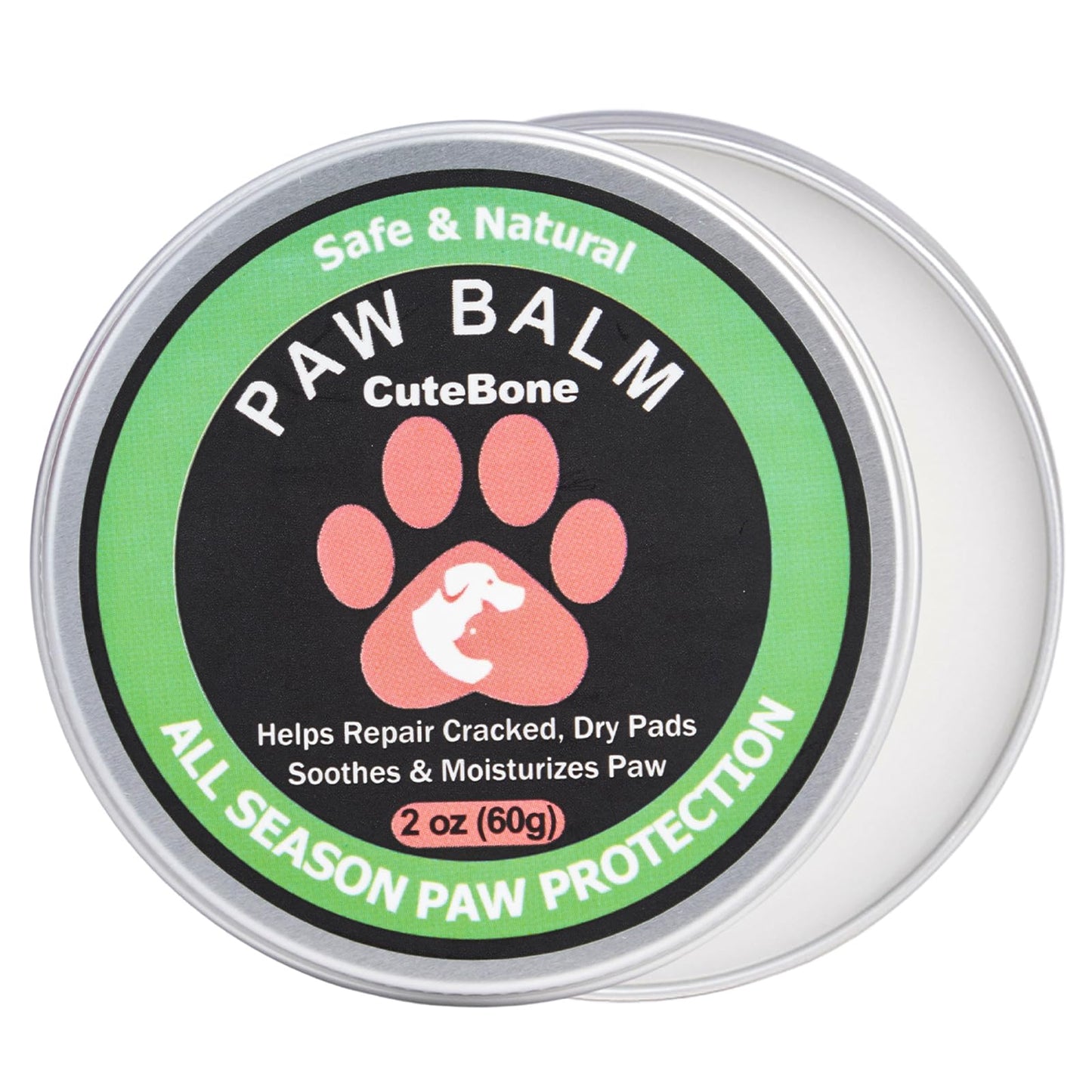 CuteBone Dog Paw Balm 2 oz (60g) Soother 100% Organic & Natural Puppy Moisturizer Nose Cream Butter Lick Safe for Dogs&Cats Foot Pad Heals Repairs & Restores Dry Cracked & Damaged Paws Protection