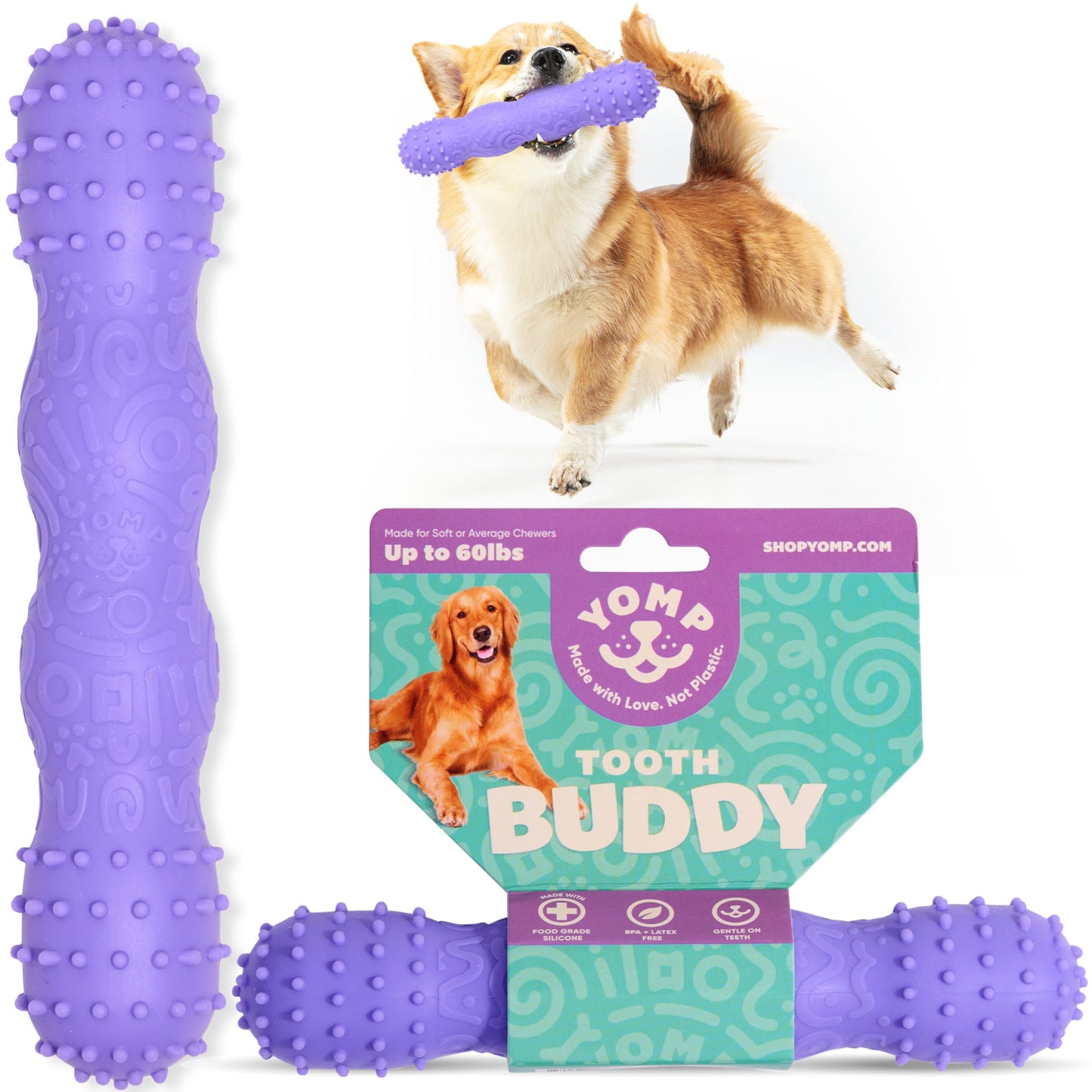 Yomp ToothBuddy Dog Dental Chew Toy – Teething and Chewing Toy for Soft and Medium Chewers – Pet-Safe Non-Toxic Silicone Dog Bone